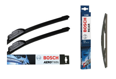Front + Rear Wiper Blades Set to fit Nissan Note 2013 Onwards BOSCH AEROTWIN