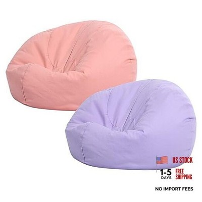 2 Pcs Stuffed Storage Bean Bag Chair 31.5*31.5*15inch Pink and Purple Cotton