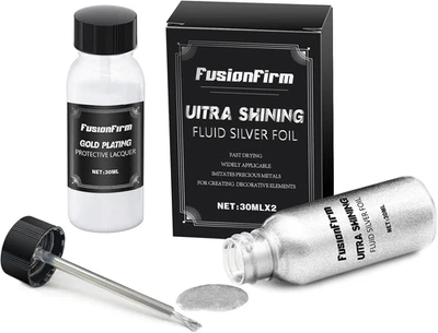FUSIONFIRM Liquid Silver Leaf Paint Kit - Alcohol-Based Quick Dry Ultra Shiny Metallic