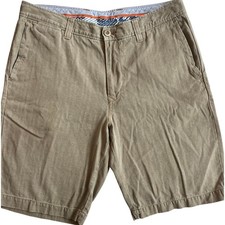 Tommy Bahama Mens 32 Silk Cotton Herringbone Shorts Khaki Tan Flat Front Casual
