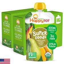 HAPPYTOT Organics Super Foods Stage 4 Pears Mangos Spinach Super Chia 4.22oz Pou