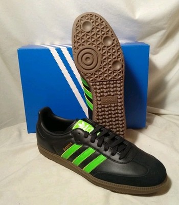 M 11.5  adidas Samba OG Carbon Black Leather Suede Lime Green Gum 5 3/25 JR0911 