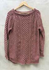 LL BEAN Signature Cotton Fisherman Tunic Sweater L Salmon Rose Cable Knit
