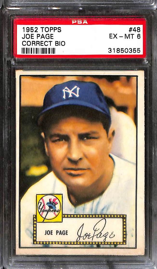 1952 Topps #48 JOE PAGE CORRECT BIO PSA 6 EX-MT 31850355