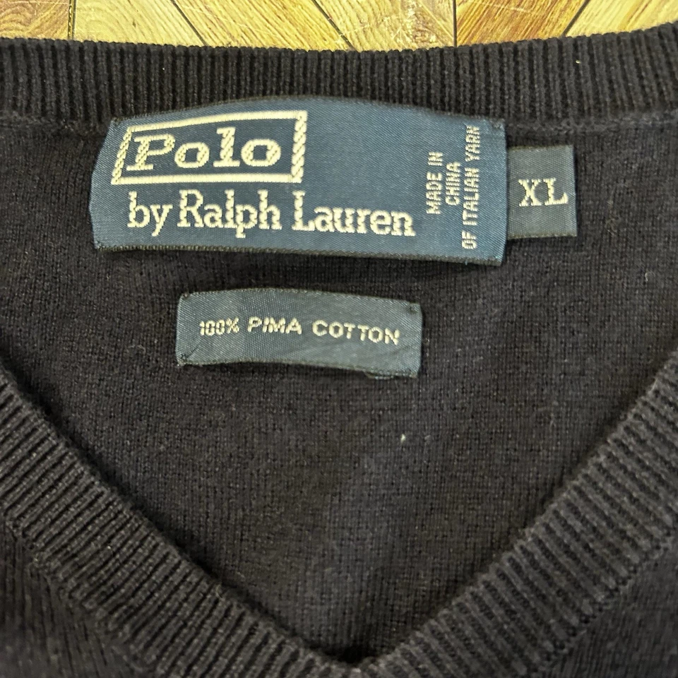 Polo Ralph Lauren Mens 100% Pima Cotton V Neck Navy Sweater Vest Size XL - Image 4 of 4