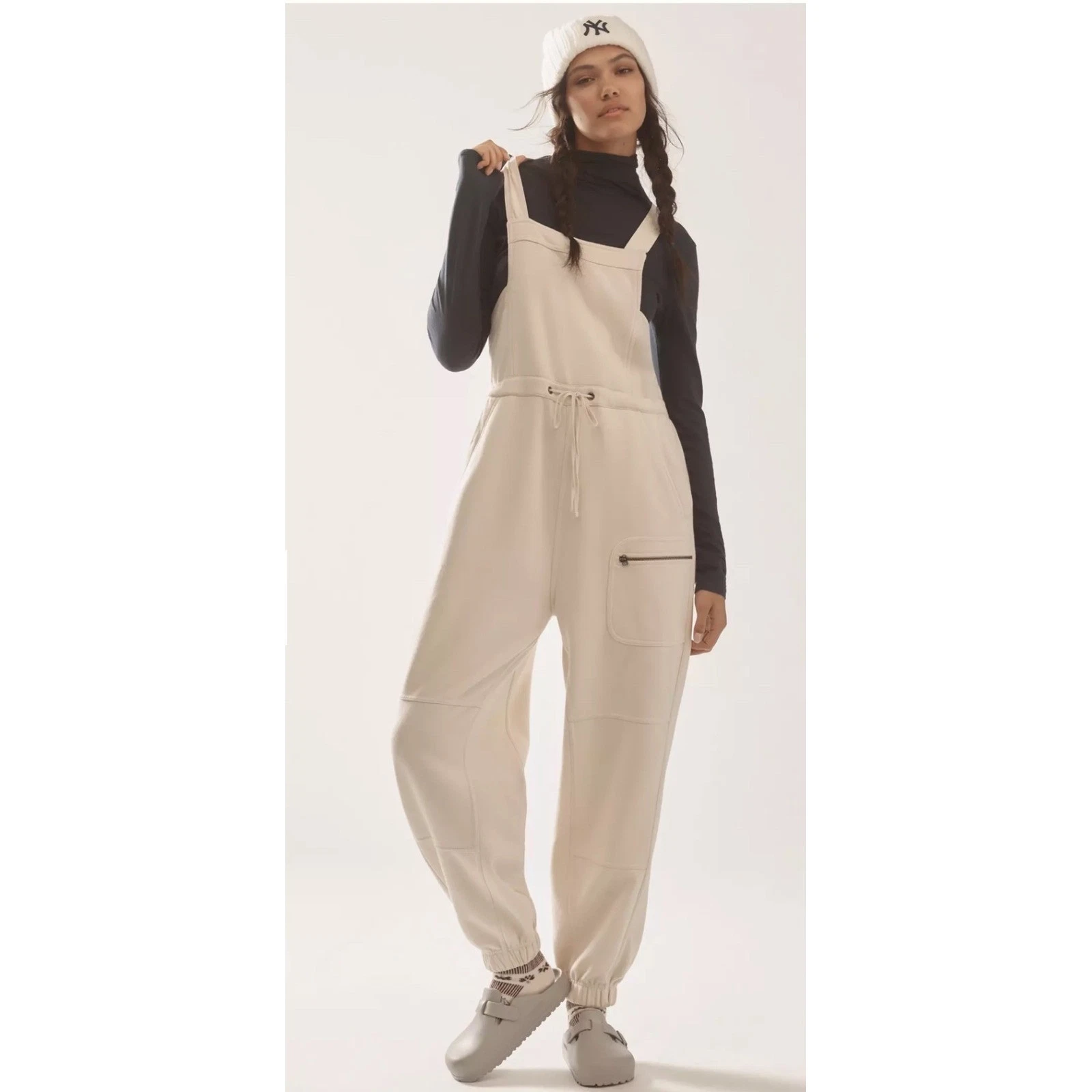 Daily Practice Anthropologie Drawstring Overalls XS Cream Cargo Streetwear Comfy