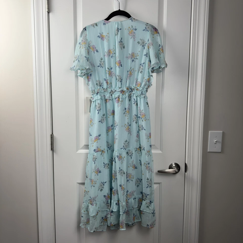 Shoshanna платье женщин размер 2 новом мульти цветочный шелк металлический макси оборки новый с Ярлыками - Изображение 3 из 4