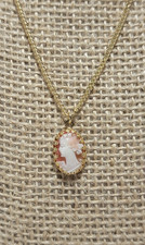 Vintage Estate Gold Tone Victorian Revival Cameo Necklace 16"