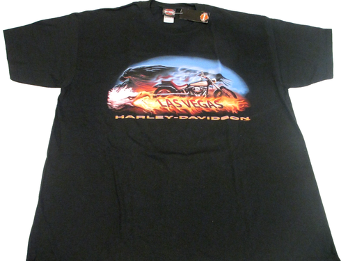 T-shirt vintage 2002 Harley Davidson Las Vegas uomo XL nera 2 lati nuova con etichetta - Foto 1 di 11