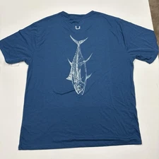 New Huk Mens Size XL Tuna Sketch Tee Set Sail Blue T shirt Performance Fishing