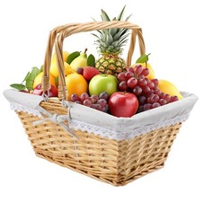 15 Inch Rectangle Willow Basket, Wicker Basket with Double Handle, 15x10.6x6....