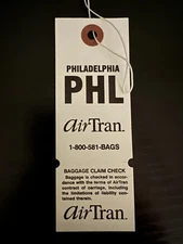 AirTran Airways Vintage Unused Airline Luggage Tag Philadelphia, PA PHL