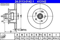 2X Bremsscheibe ATE 24.0113-0142.1 FüR VW T3 Transporter M14X1,5 Bus