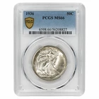 1936 Walking Liberty 50C PCGS MS 66