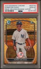 2023 Bowman Chrome Keiner Delgado Prospects Yellow Orange Vapor Wave PSA 10 #/75