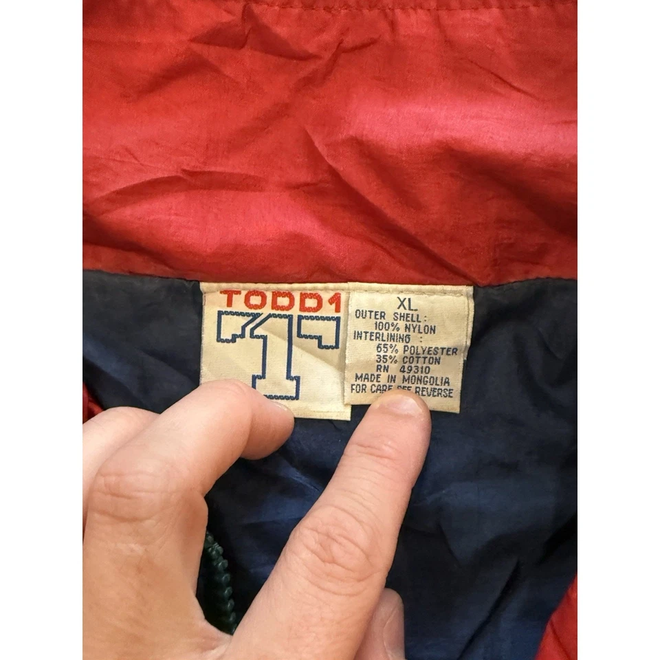 Jaqueta corta-vento vintage Todd1 masculina tamanho XL 80s nylon casaco multicolorido - Imagem 2 de 4