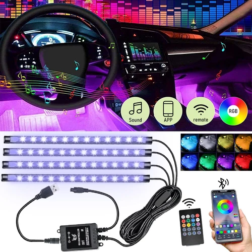 12V RGB 48 LED Light Strip Interior Atmosphere Neon Lamp Remote Control for Car - Bild 1 von 14