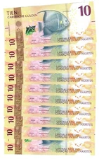 Curacao and Sint Maarten (Saint Martin) 10x 10 Caribbean Guilders 2025 UNC "C"