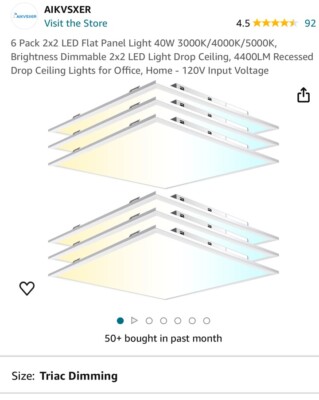 LED 40w 2x2 Drop Ceiling Lights 3000/4000/5000k (4 pack)