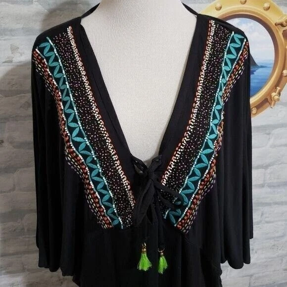 Capa de natação Nanette Lepore feminina preta bordada com miçangas NOVO tamanho P - Imagem 3 de 4