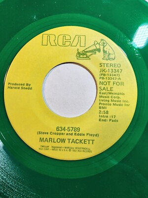 Marlow Tackett 634-5789 - 7'' 45 RARE US DEMO pressing ( green vinyl ) VG+ F251