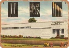 METAL SIGN - Texas Postcard - Lester L. Prud'homme, offices and warehouse, Texa