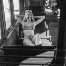 Model Mary Lou Weston Wears A Leopard Print Bikini A Train Carriag- Old Photo