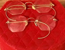 Antique Optical Parlors USA Wire Lens/Case Rimless Frame Eyeglasses 12K GF Lot-2