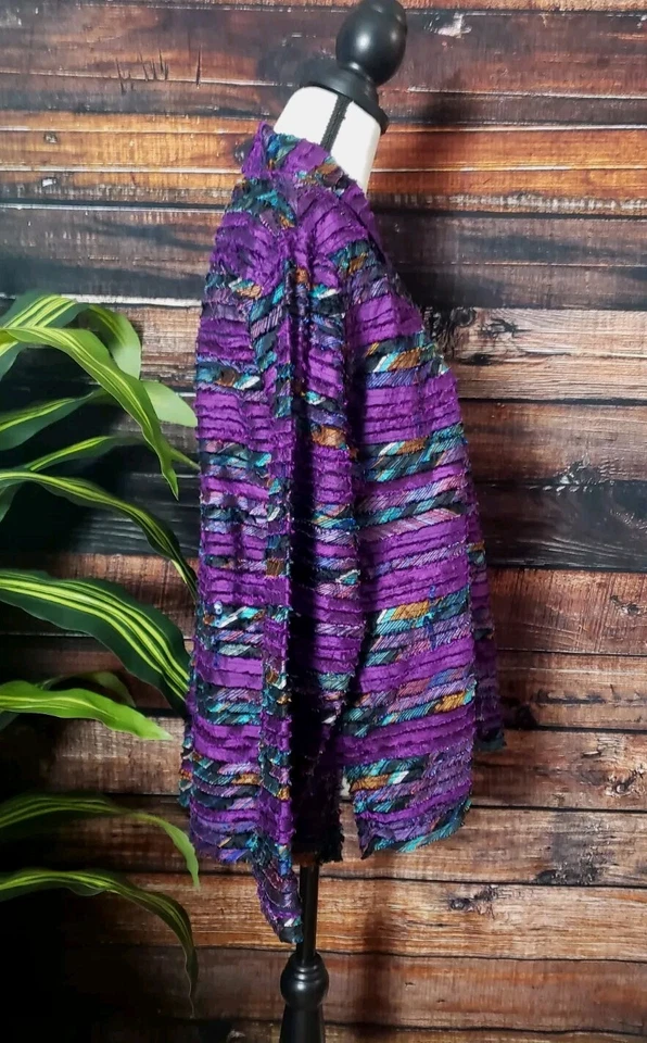 Chicos Design Jacket Blouse Size 1 M Vintage Silk Applique Wearable Art Purple - Image 3 of 4