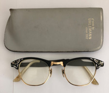 Vtg Whitney 12K Gold Filled Cat Eye Rhinestone Prescription Glasses with Case A2