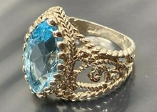 Vintage Sterling Silver Aquamarine Filigree band Ring size 7