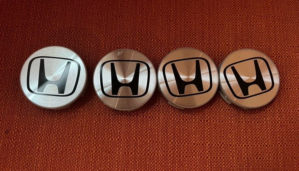 Silver/Black HONDA Set Of 4 Wheel Center Caps 69MM Foto 4 de 4