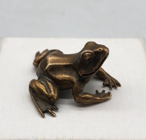 Vintage Solid Bronze Frog Figurine Decorative Toad Sculpture - Picture 3 of 8