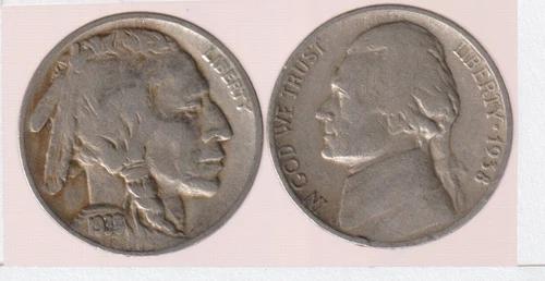 Rare Old 1938 Indian Head Buffalo & Jefferson Nickel US Coin Collection Lot #28