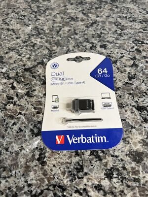 Verbatim 64GB Store n  Go Dual USB Flash Drive for USB-A, USB 2.0 Devices- Black