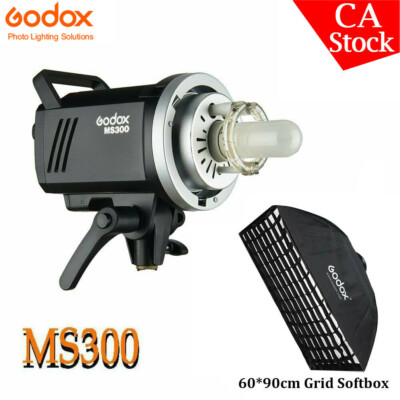 US Godox MS300 300W 110V Flash Monolight Studio Head Bowens+60*90cm Grid Softbox