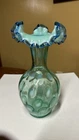 Fenton Sea Mist Green Opalescent Optic Coin Dot Cobalt Blue Crest Vase 10” tall