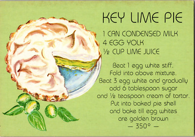 Vtg Postcard Key Lime Pie Recipe Unposted Continental  Florida Sunshine State
