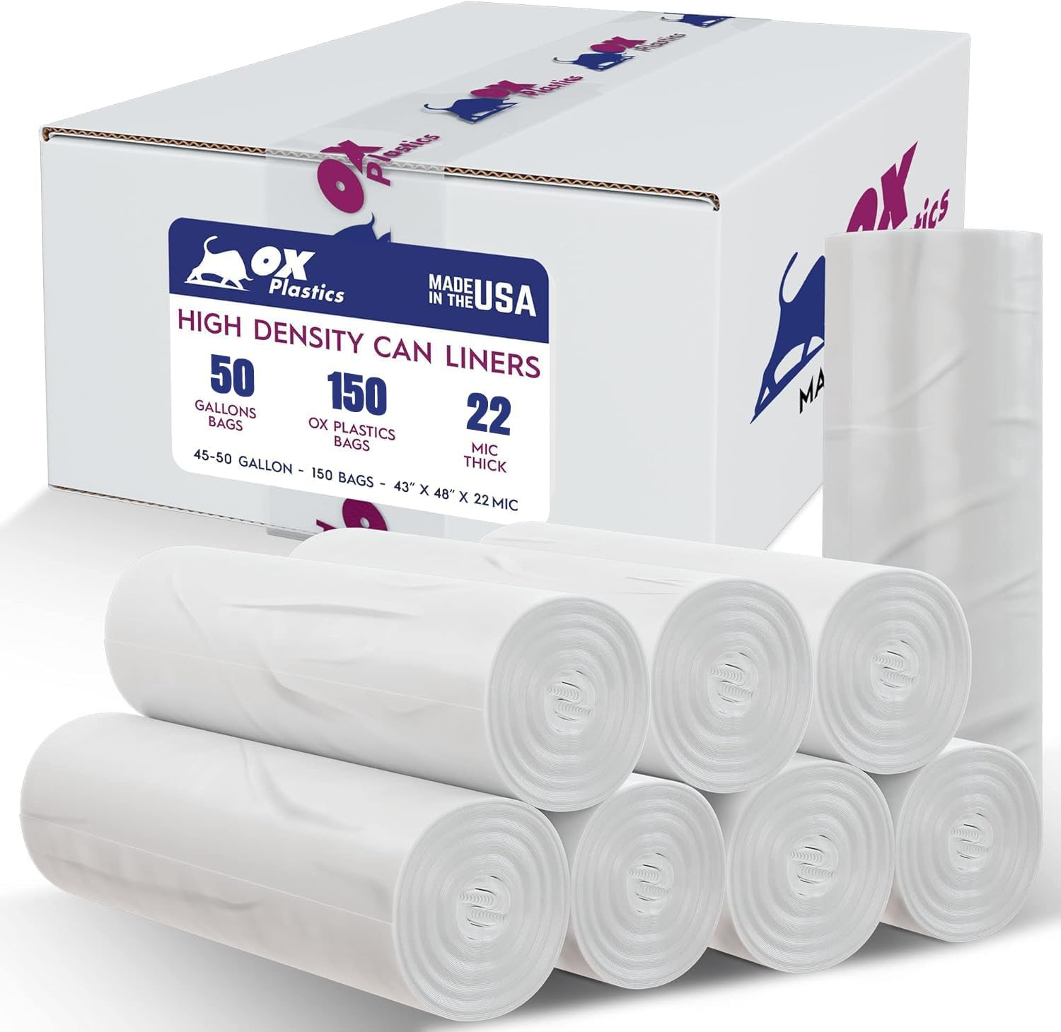45-50 Gallon Trash Bags - (22 Microns) High Density 43