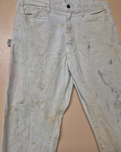 Dickies Carpenter Jeans Cream Denim Heavily Marked Workwear Size W34 L34 - Picture 4 of 9