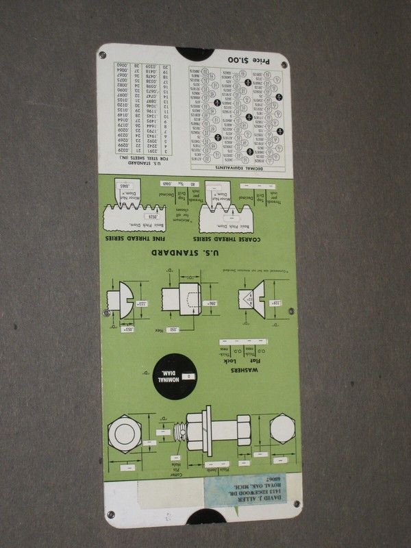 Southern Gage Company Calculator Slide Ruler Threads Cylindricals Sava