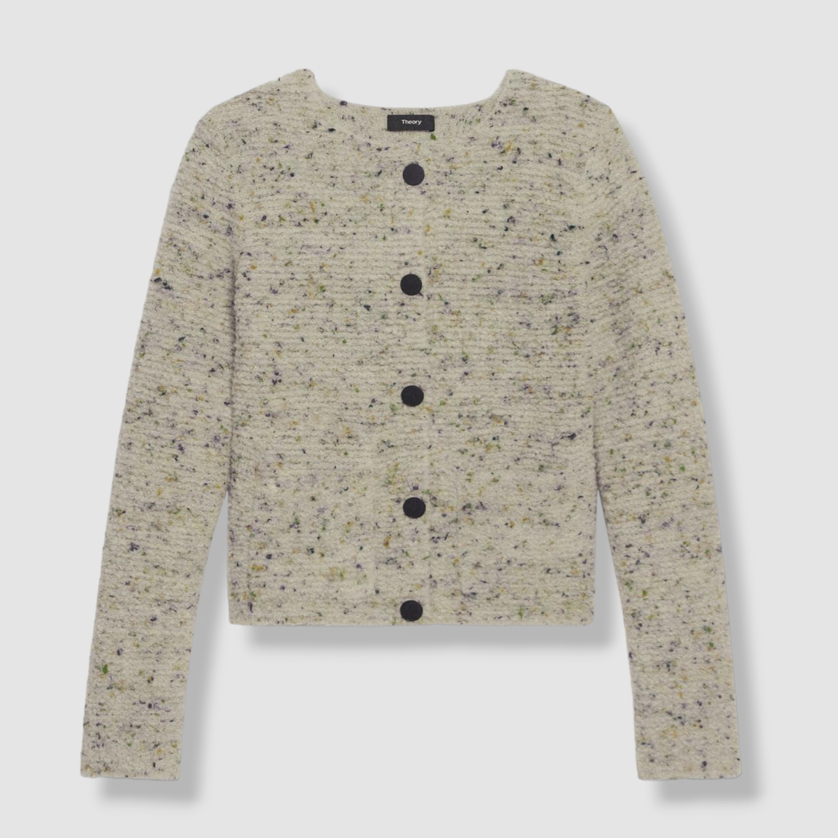 $395 Theory Women's Ivory Merino Wool-Blend Bouclé Cardigan Sweater Size  Small