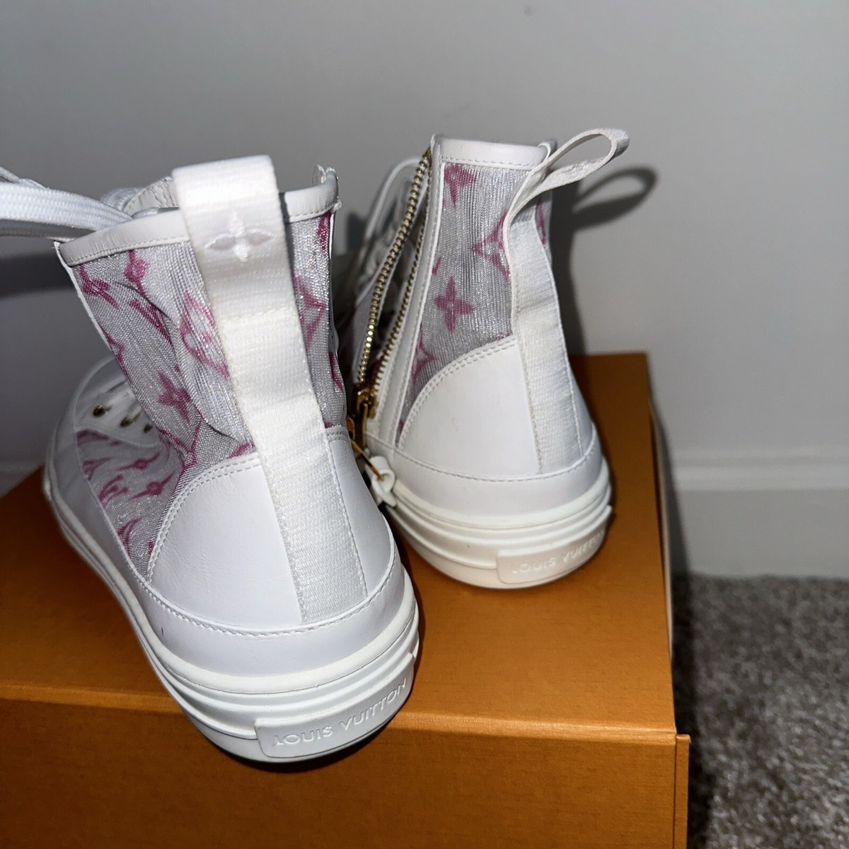 Louis Vuitton Stellar Sneakers Pink White LV Logo Monogram Louis Vuitton Stellar Sneakers Pink White LV Logo Monogram