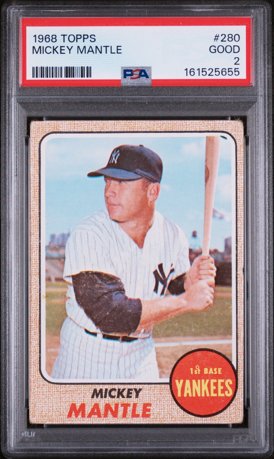 1968 TOPPS #280 MICKEY MANTLE - NEW YORK YANKEES HOF - PSA 2