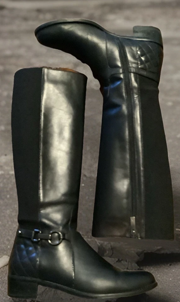 AQUATALIA Womens Knee High Tall Black Leather Riding Boots Size 6.5 Classic - Image 2 of 4