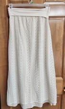 Vanity White Crochet Knit Lace Maxi Skirt Tiered Boho Cottagecore Lined