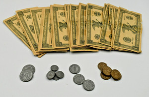 Whitman Play Money-Paper Bills & Plastic Coins USED