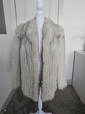 VINTAGE SAGA FOX Womens Real Fox Fur Coat Jacket Size Small Ivory Gray Luxury