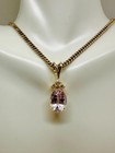 6.7 Carat Pink Kunzite Diamond Pendant Necklace Antique 14K Gold — photo 7