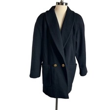 Vintage DonnyBrook Double Breasted Black Wool Coat Size 12 Womens